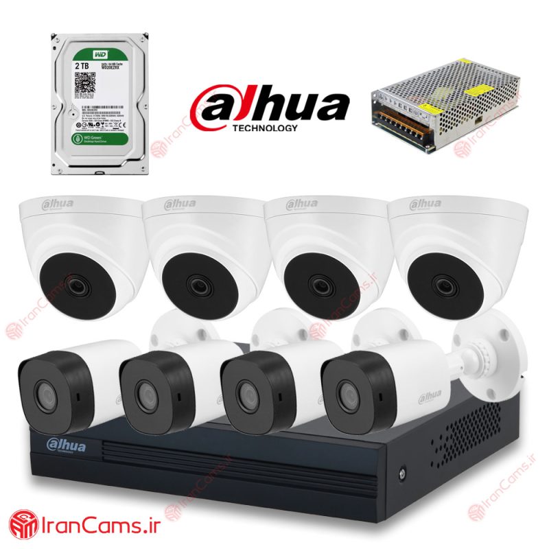 پکیج 8 دوربین مداربسته اقتصادی داهوا 2 مگاپیکسل مدل E1-4D4B-2MP irancams.ir