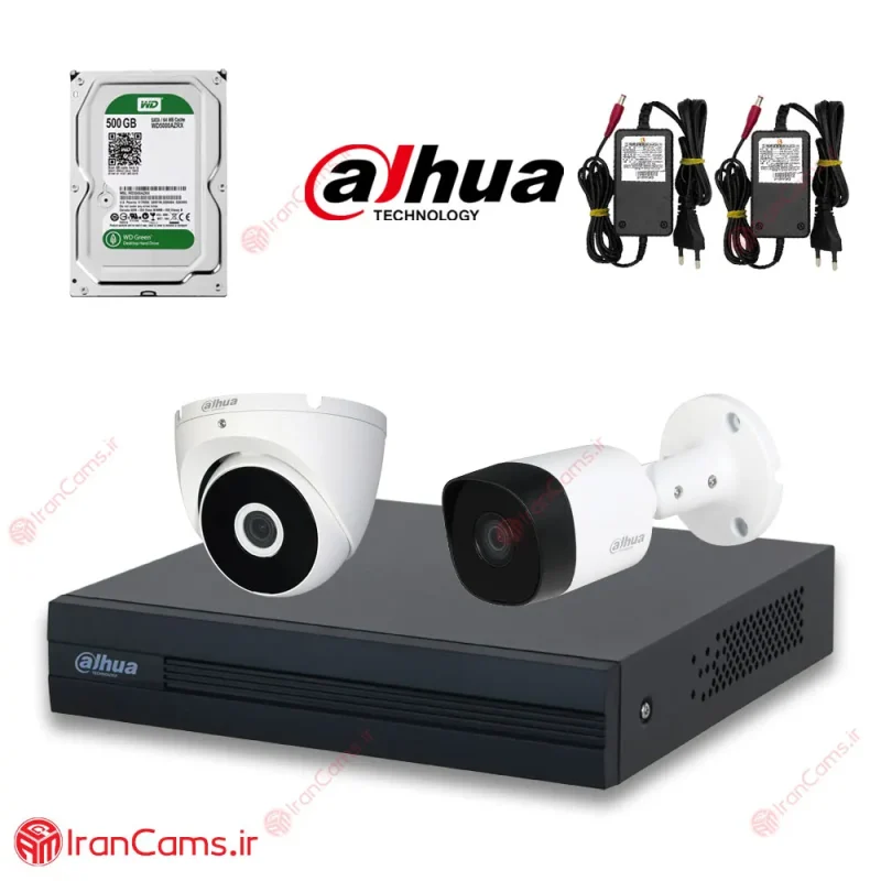 پکیج 2 دوربین مداربسته اقتصادی داهوا 2 مگاپیکسل مدل E2-1D1B-2MP irancams.ir