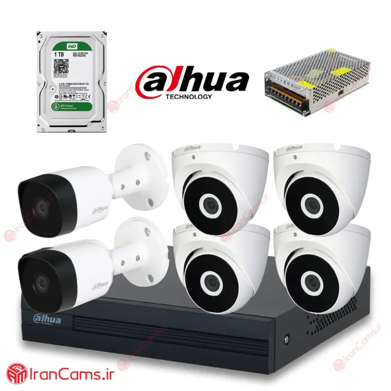 پکیج 6 دوربین مداربسته اقتصادی داهوا 2 مگاپیکسل مدل E2-4D2B-2MP irancams.ir